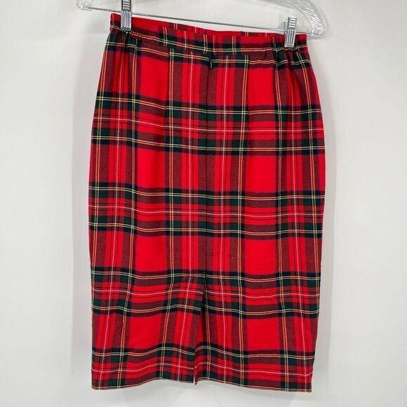 O'Neil of Dublin Plaid Irish Wool Midi Skirt Pencil Red Green Womens Size 8P - Picture 2 of 8